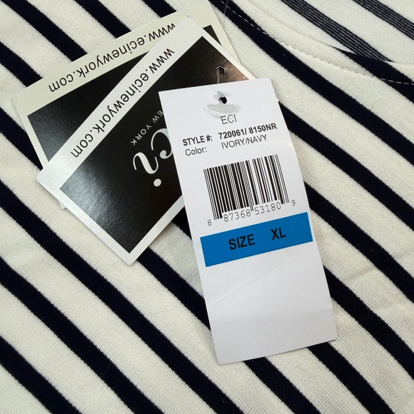 ECI Women’s Size XL Navy and White Striped Dress Wide Belle Sleeve NWT - Picture 4 of 10